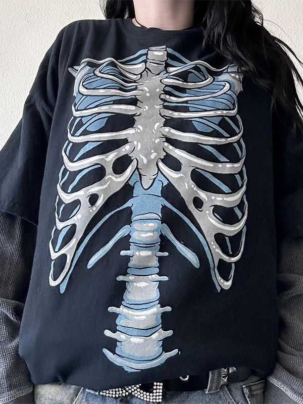 Skeleton Print Oversized Long Sleeve Tee