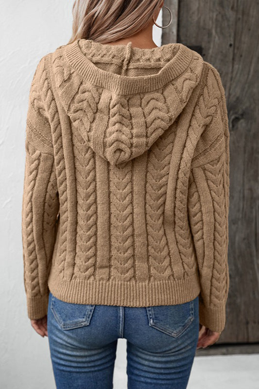 Vintage Solid Color Button-Front Hooded Thick Warm Sweater