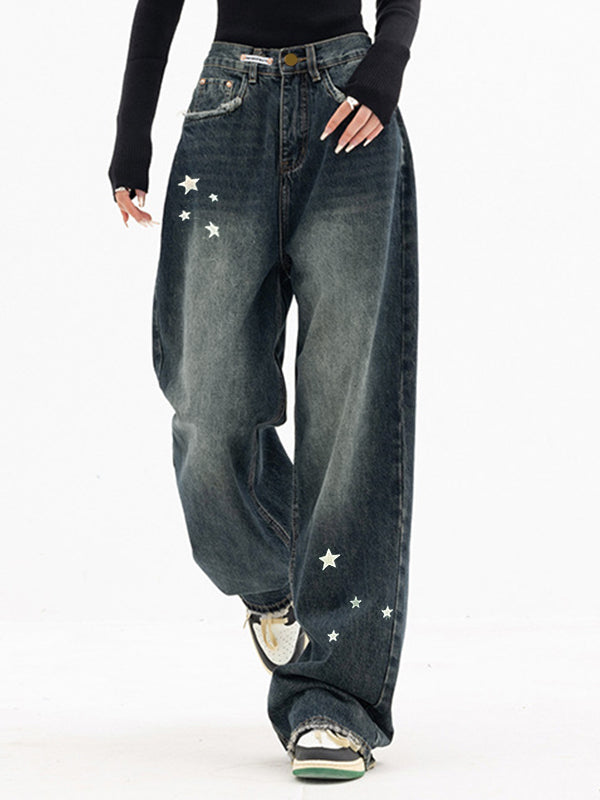 Star Print Baggy Boyfriend Jeans