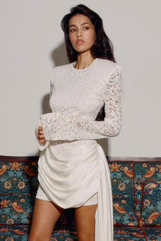 Lace Back Long Sleeve Mini Dress