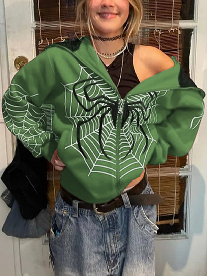 Spider Print Zip Up Hoodie