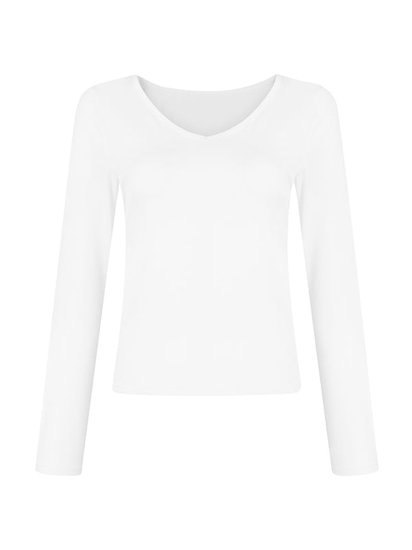 Solid V Neck Slim Long Sleeve Tee