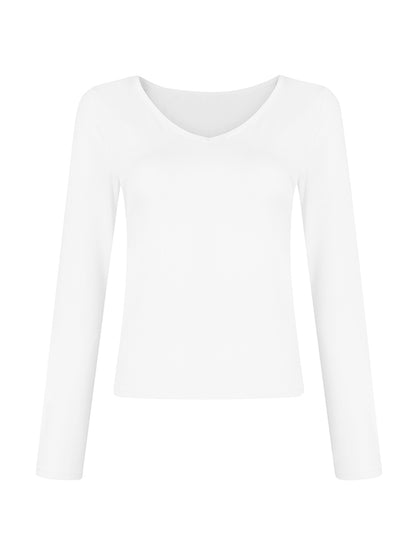 Solid V Neck Slim Long Sleeve Tee