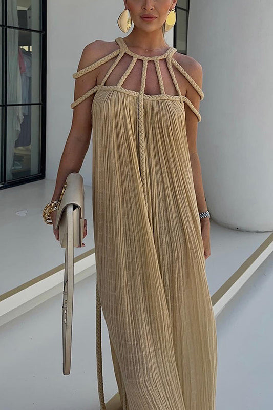 Low key luxury modern and exquisite linen blend pleated woven cover long skirt