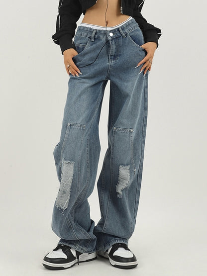 Washed Tattered Dangle Boyfriend Jeans
