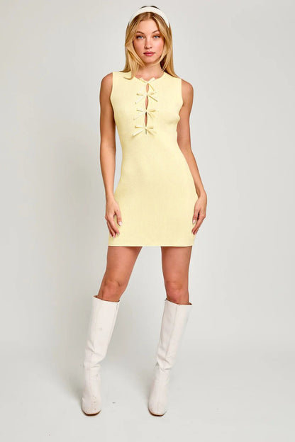Sleeveless Bow Cutout Knit Sweater Dress