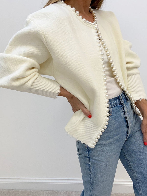 Vintage Pearl Trim Knit Cardigan