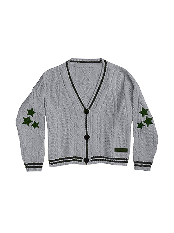 Oversize Star Embroidered Cable Knit Cardigan