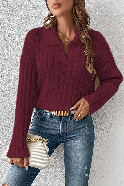 Fashion Lapel Knit Sweater