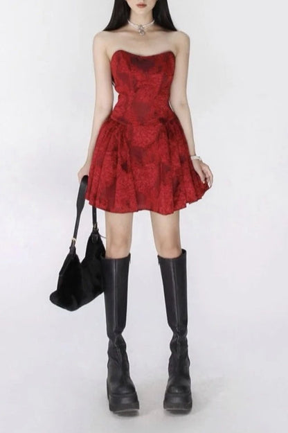 Floral Print Lace Backless Slim High Waist Mini Dress