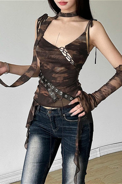 Sexy Mesh Cami Single Sleeve Mesh Top