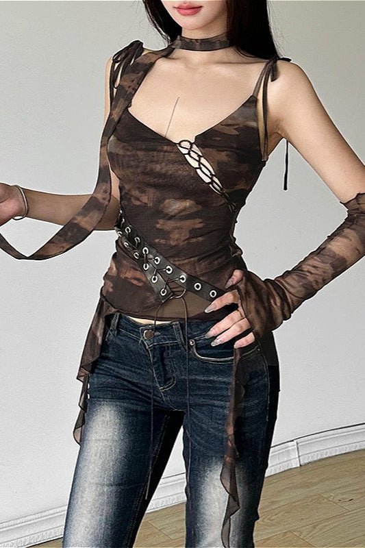 Sexy Mesh Cami Single Sleeve Mesh Top