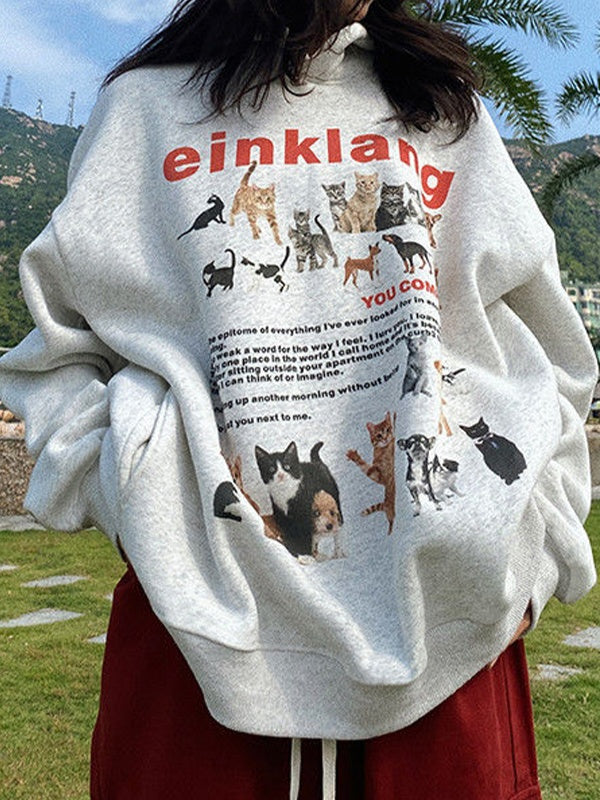 Cat Puppy Print Oversized Hoodie