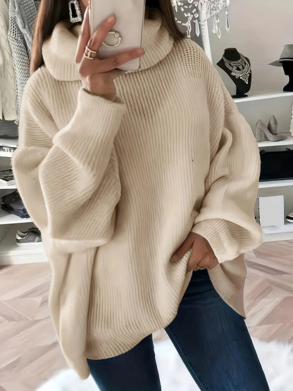 Jersey de punto de cuello alto extragrande para mujer en color liso | Ideal para otoño/invierno