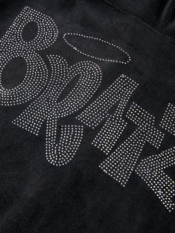 Letter Rhinestone Print Short Hoodie