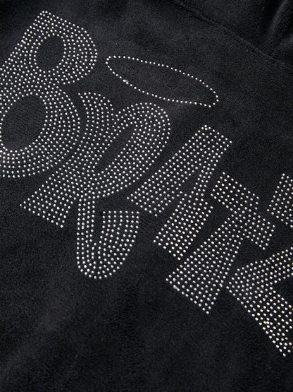 Letter Rhinestone Print Short Hoodie