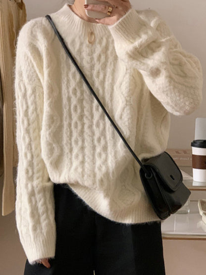 Solid Cable Knit Pullover Sweater