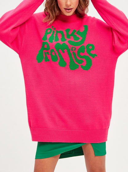 Contrast Color Letter Print Pull Over Sweater