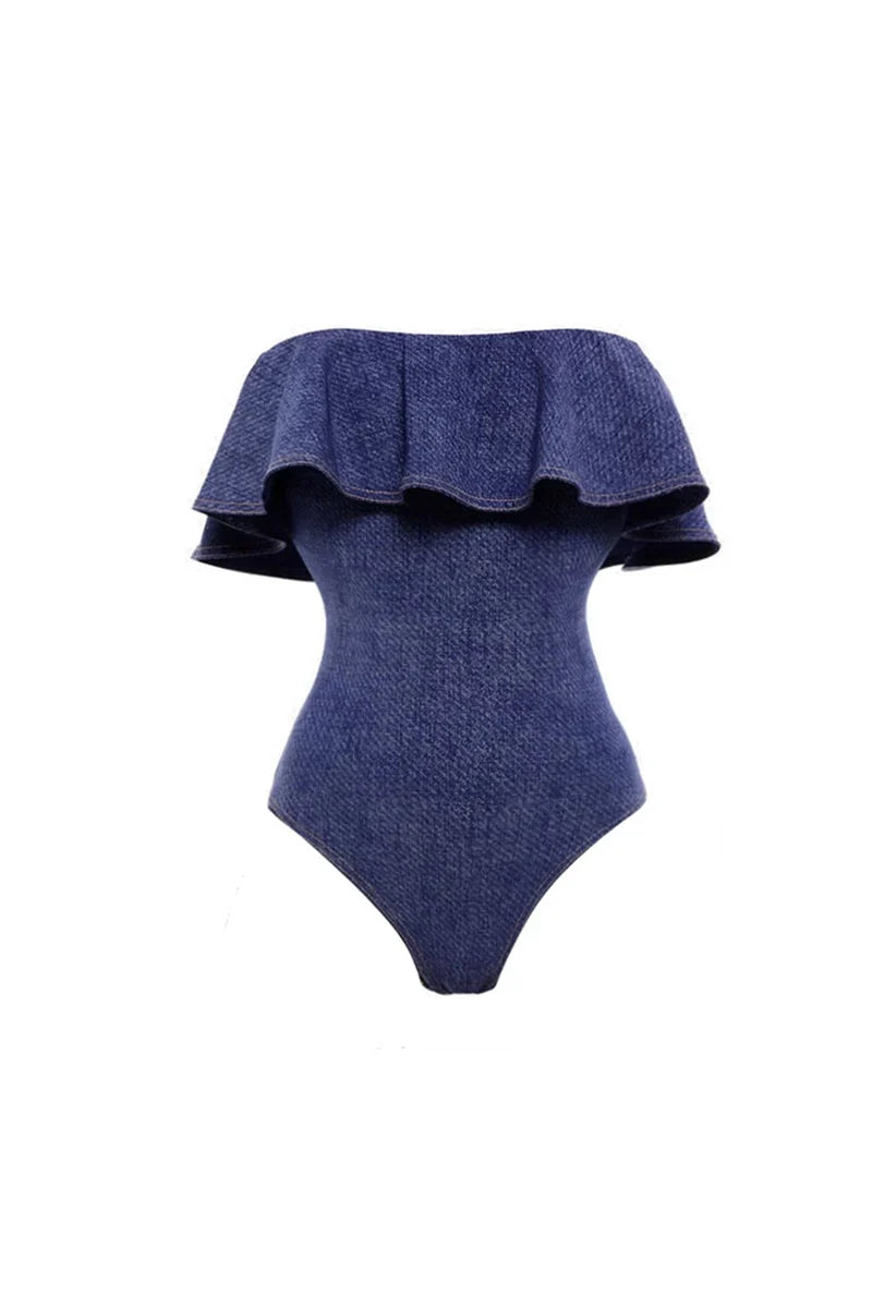 Conjunto de traje de baño de una pieza con bandeau de mezclilla