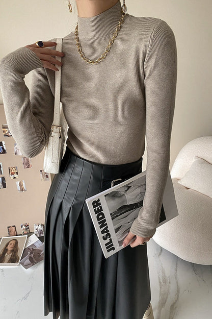 Slim Mock Neck Long-Sleeve Knit Top