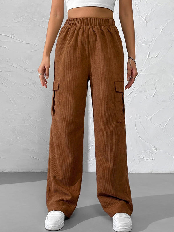 Corduroy Elastic Waist Cargo Wide Leg Pants