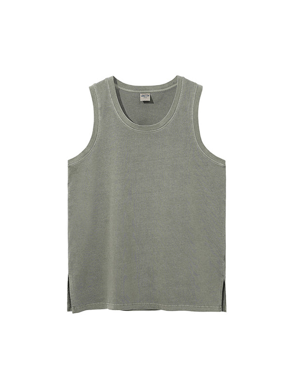 Washed Distressed Hem Slit Tank Top