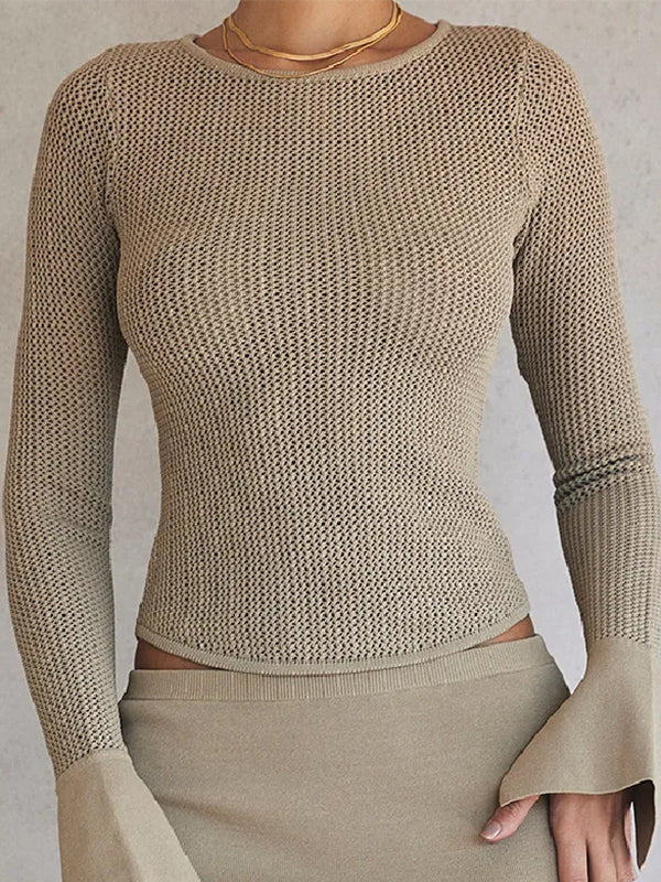 Solid Flare Sleeve Slim Sweater