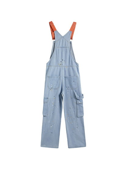 Vintage Big Pocket Splash Ink Print Overalls