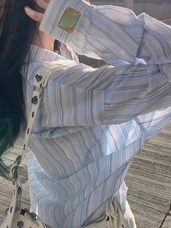 Fresh Stripe Thin Long Sleeve Blouse