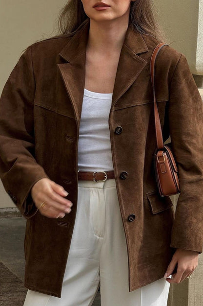 Casual Suede Finish Longline Jacket