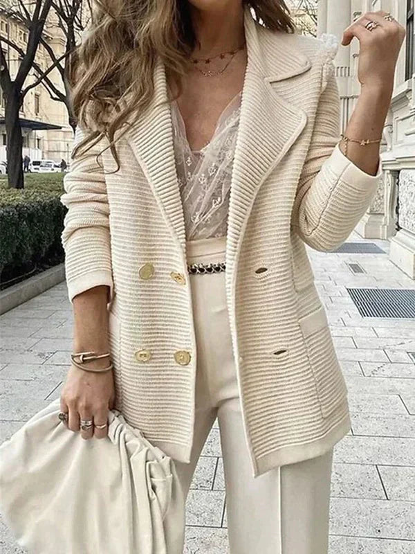 Cárdigan elegante con solapa y botones estampados para mujer | Ideal para cualquier temporada