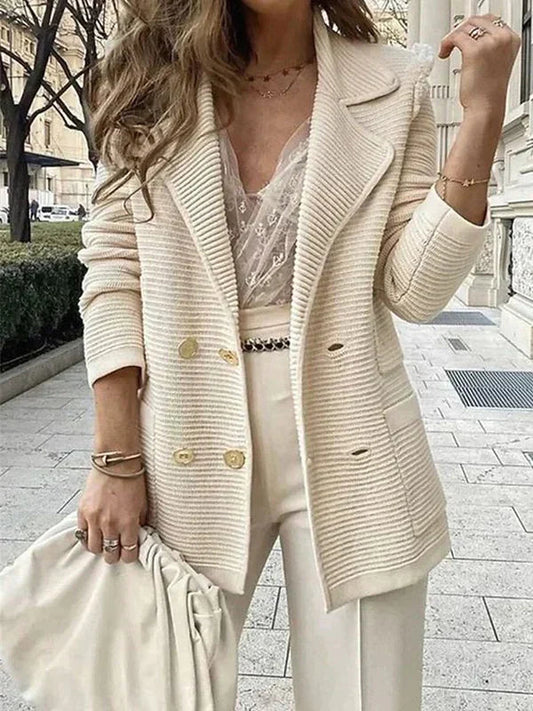 Cárdigan elegante con solapa y botones estampados para mujer | Ideal para cualquier temporada