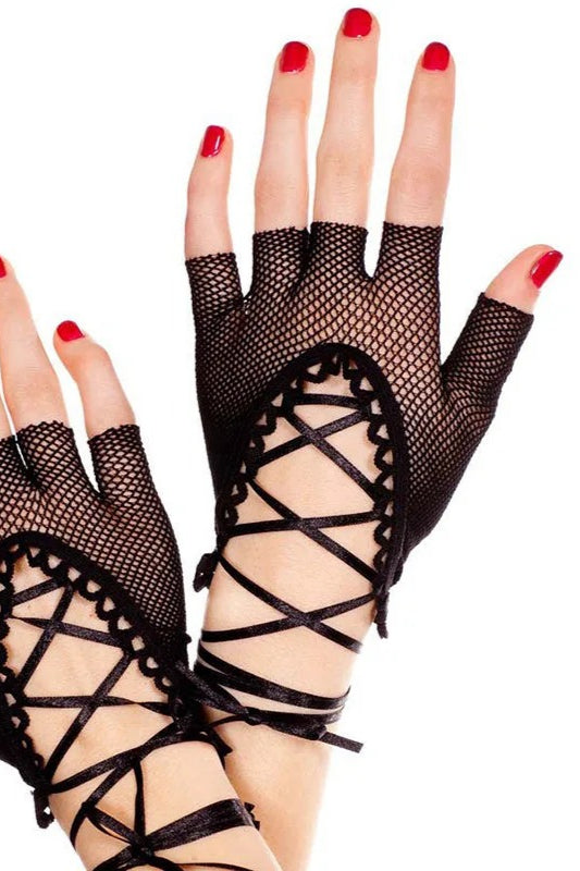 Net Mesh Half Finger Lacing Gloves