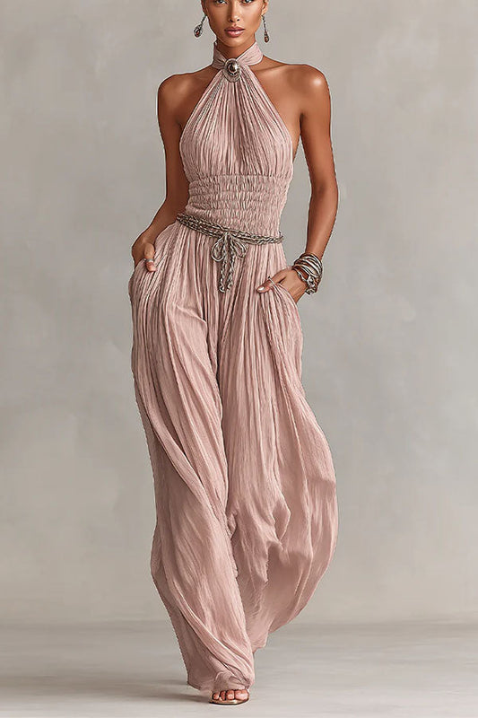 Bohemian Halter Neck Wide-Leg Jumpsuit