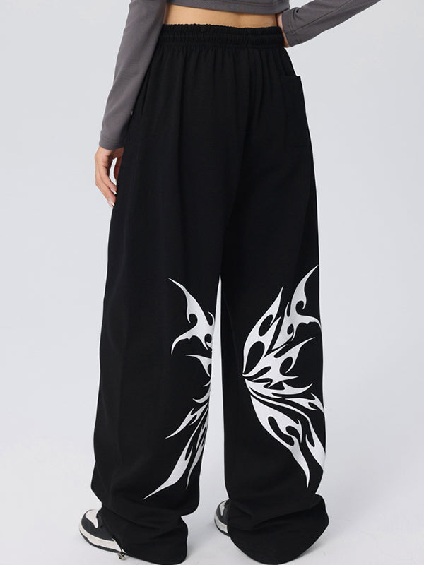 Vintage Butterfly Print Loose Sweatpants