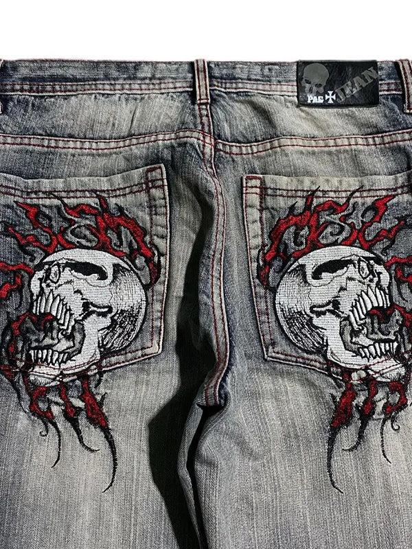 Skull Embroidery Loose Boyfriend Jeans