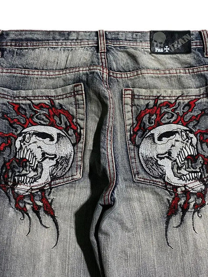 Skull Embroidery Loose Boyfriend Jeans
