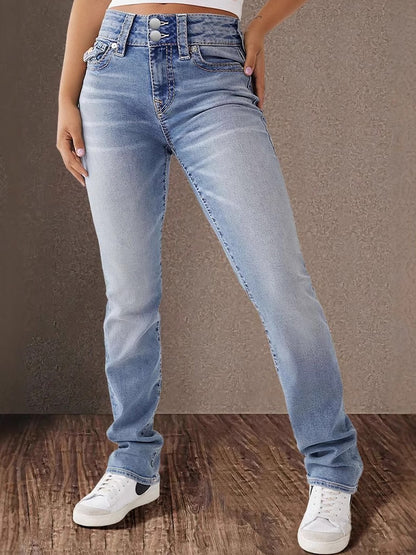 Double Button Midriff Flare Jeans
