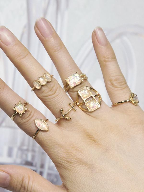 7pcs Gemstone Decor Ring for Women