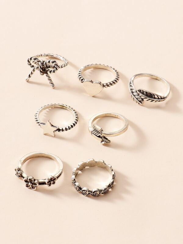7pcs Star & Bow Decor Ring for Women