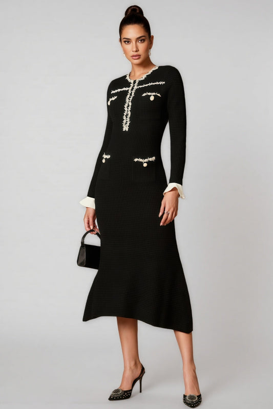 Jamie Trim Pearl Knit Midi Dress