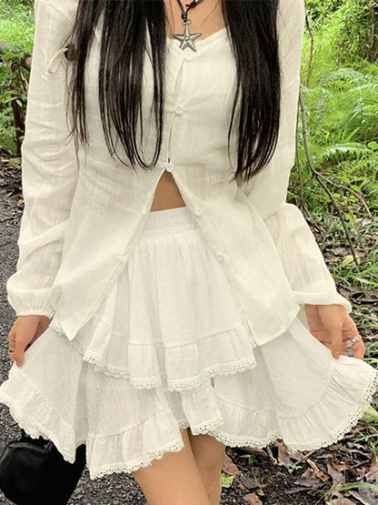 Lace Patchwork Irregular Hem Mini Skirt