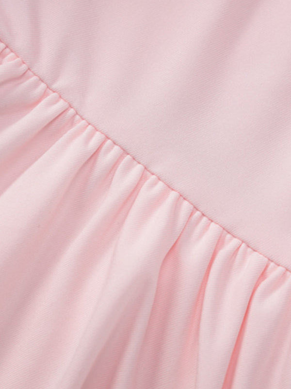 Solid Halter Ruffled Trim Mini Dress