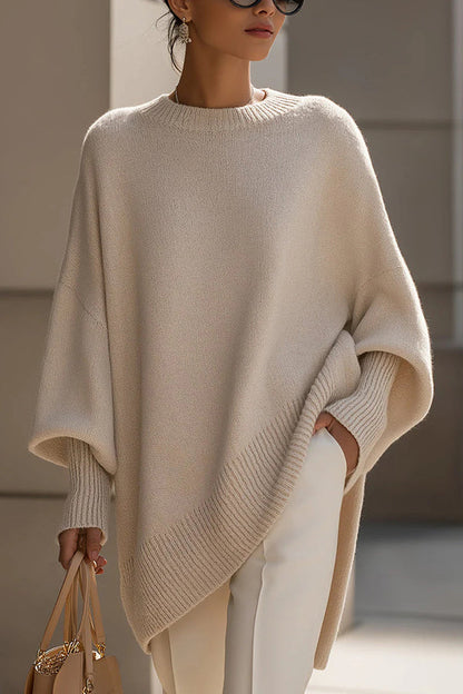 Solid Color Round Neck Long-sleeved Casual Loose Knit Sweater