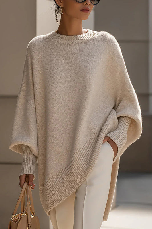 Solid Color Round Neck Long-sleeved Casual Loose Knit Sweater