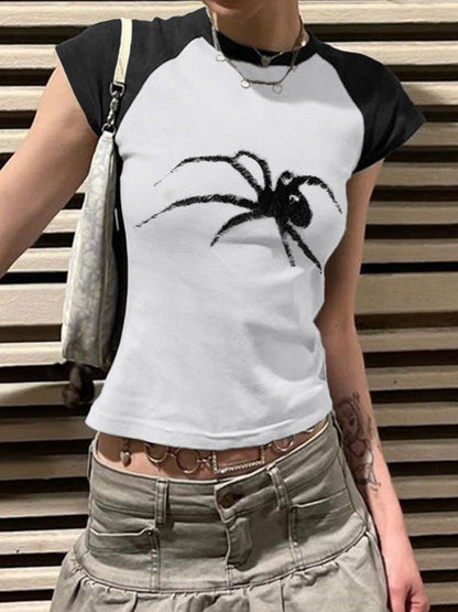 Street Spider Raglan Sleeve Cropped Top