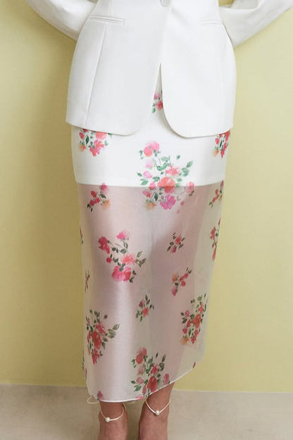 High-Waist Floral Straight Skirt