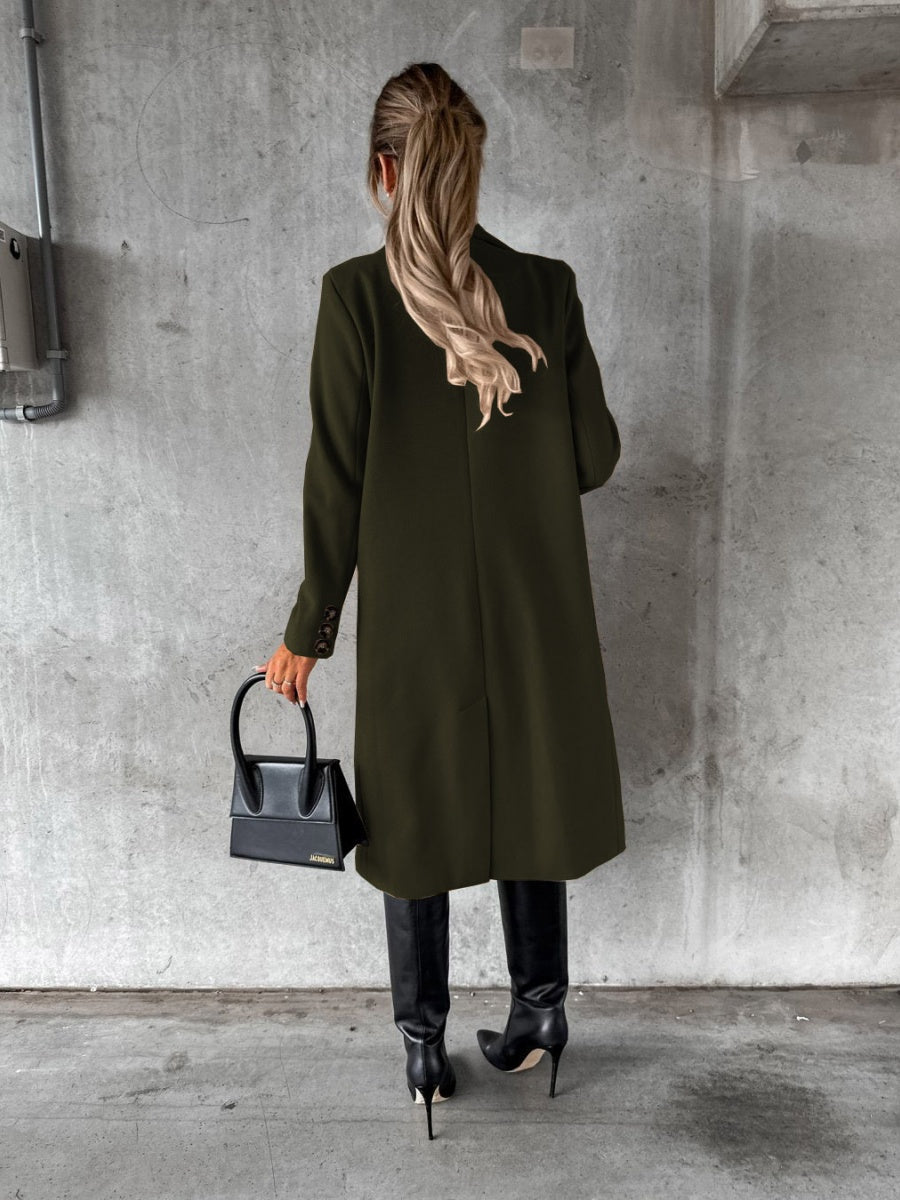 Long Sleeves, Lapel, Solid Color, Double-breasted, Slim Fit Coats