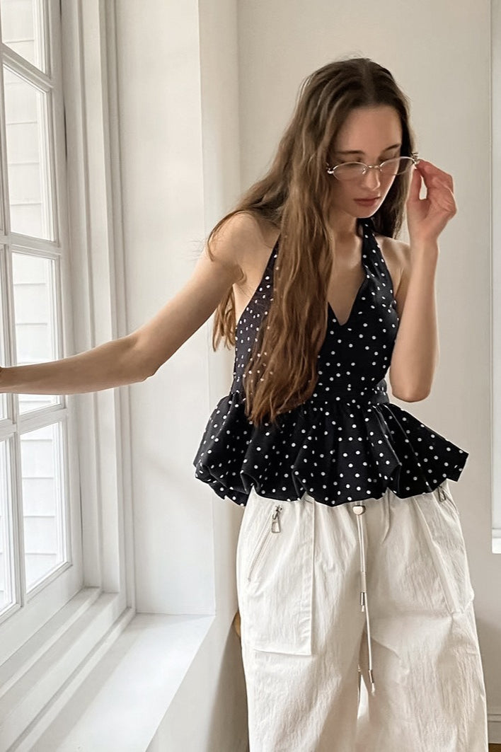 Vintage Polka Dot Tie Halter Crop Top