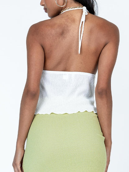 Lace Up Slit Backless Halter Vest